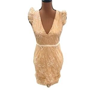 Lulus Gold and White Glitter Bomb Sleeveless Bodycon Mini Dress – Size XS